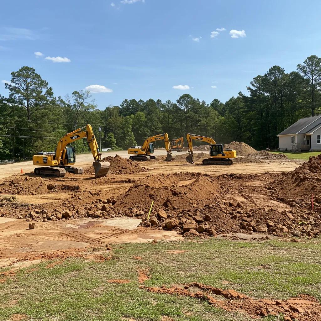 Residential excavation site in Kentucky with heavy machinery preparing a foundation